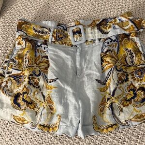 Joie High Waist Floral Women's Shorts - Blue and Yellow